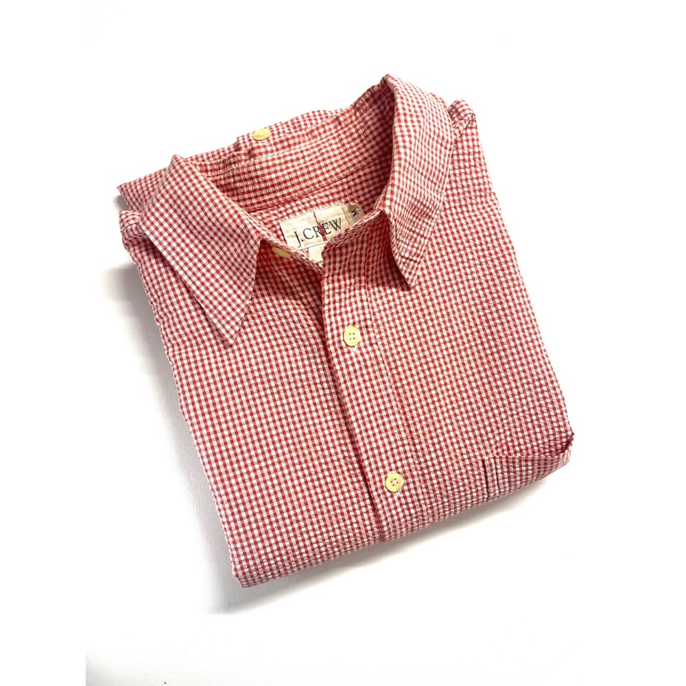Vintage J Crew Mens Red Gingham Check Button Down Shirt Cotton Preppy Size M